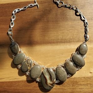 New Oversized Septarian (Dragon Stone) Silver Statement Necklace.